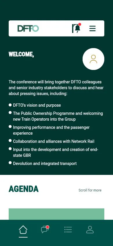 DFTO Conference app home screen.